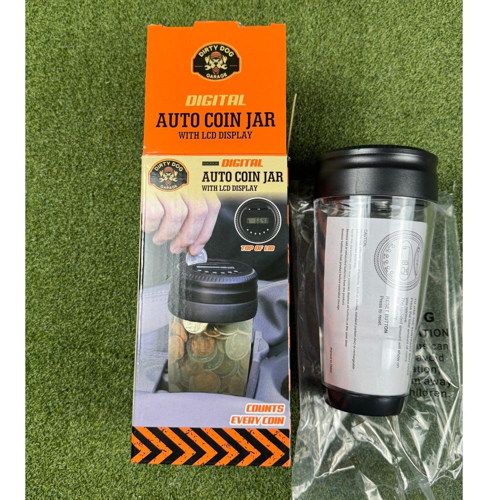 Dirty Dog Garage Digital Auto Coin‎ Jar LCD Car Cup Holder Bank